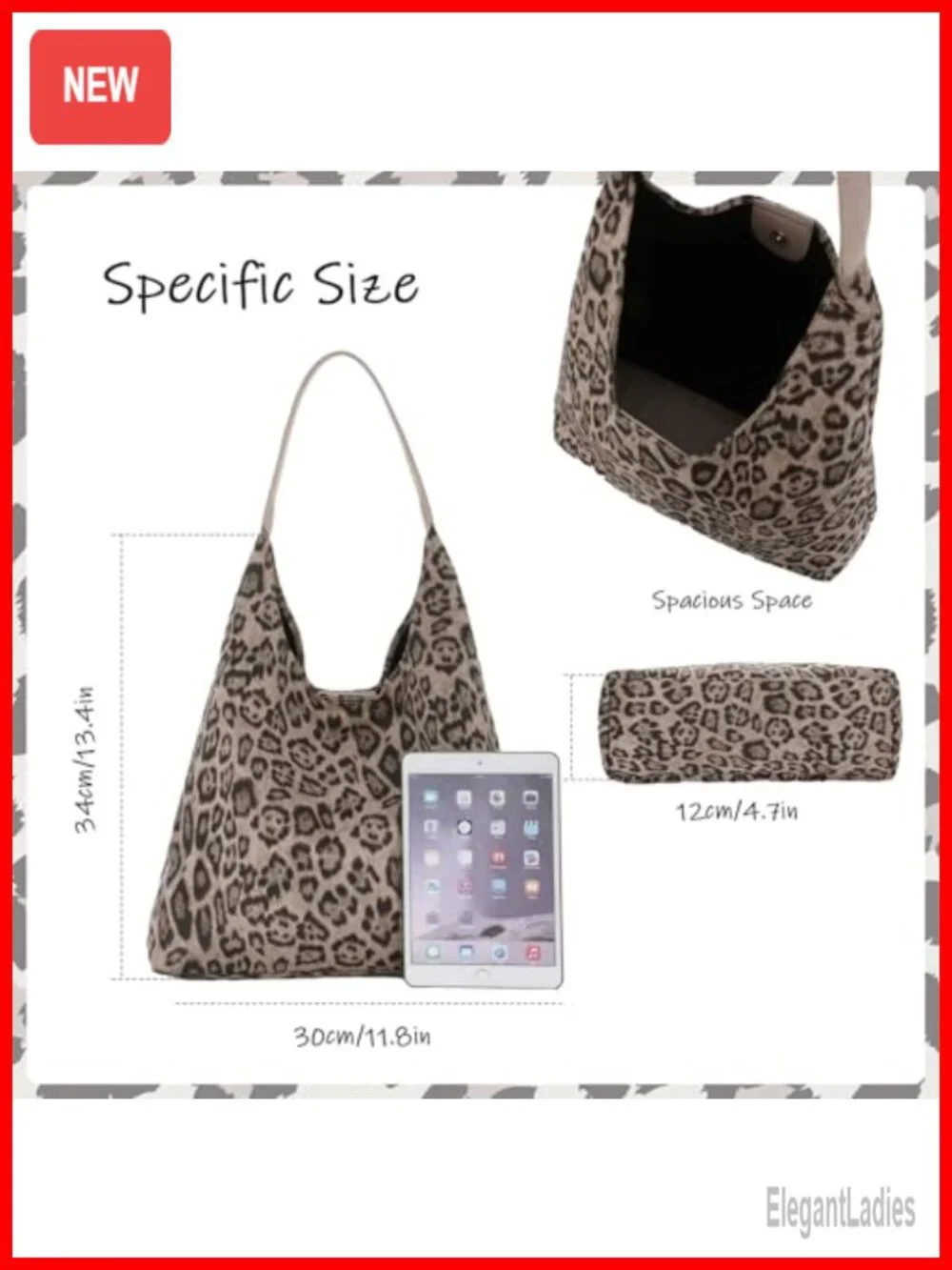 Faux Suede Leopard Tote Bag Hobo Shoulder Satchel Large Capacity